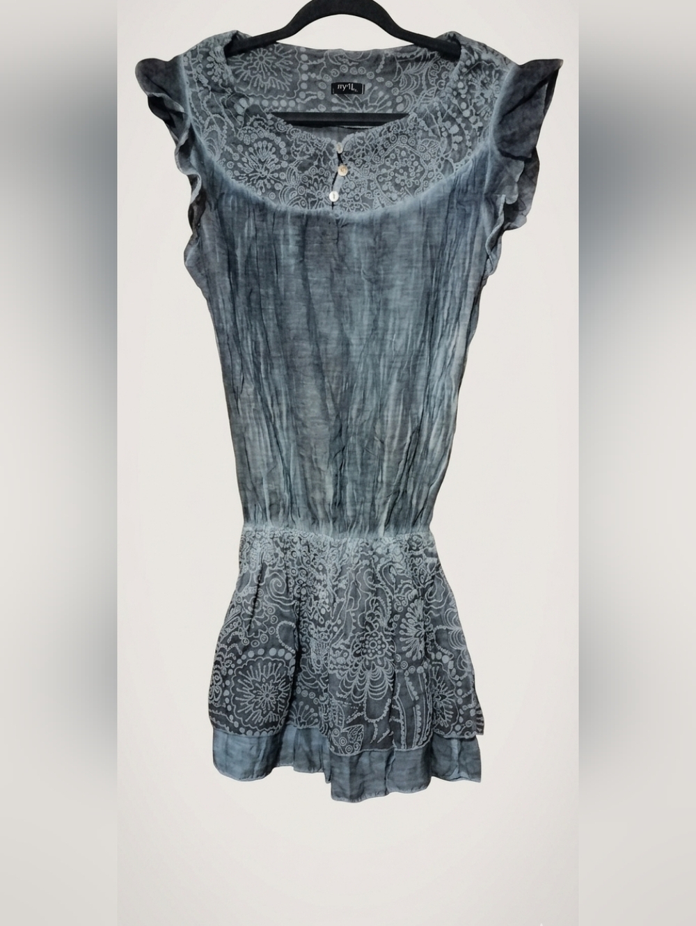 Nyll Italia Luxury 70% Silk Blend Boho Lagenlook Dress - Blue Gray - Size S

​